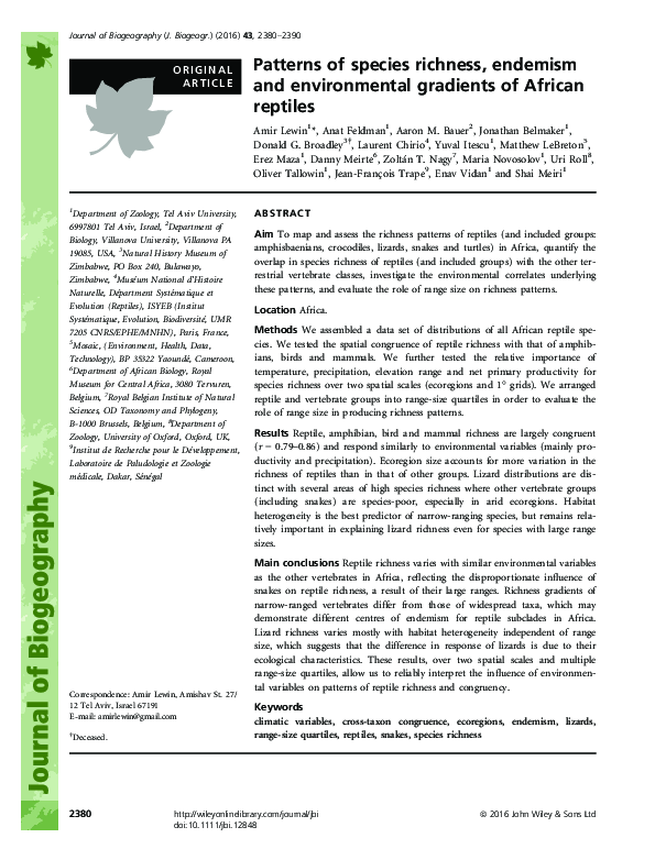 (PDF) Patterns of species richness, endemism and environmental ...