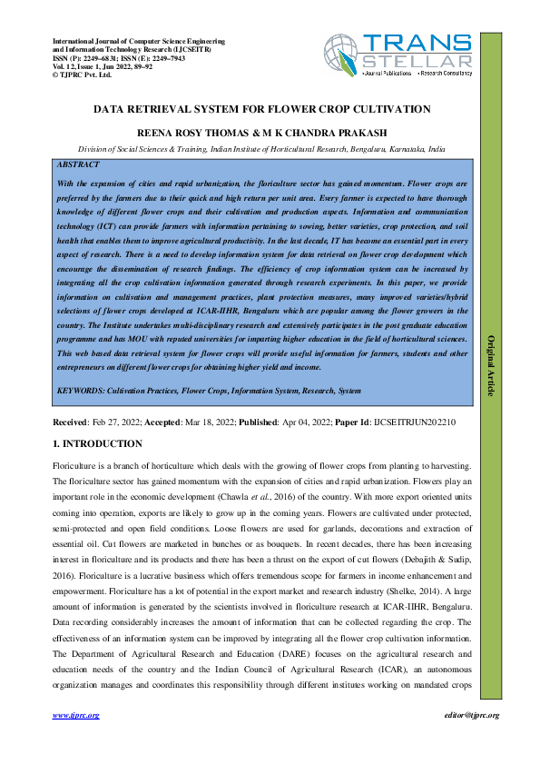 (PDF) DATA RETRIEVAL SYSTEM FOR FLOWER CROP CULTIVATION TJPRC
