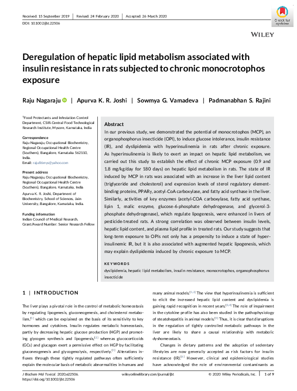 (PDF) Deregulation of hepatic lipid metabolism associated with insulin ...