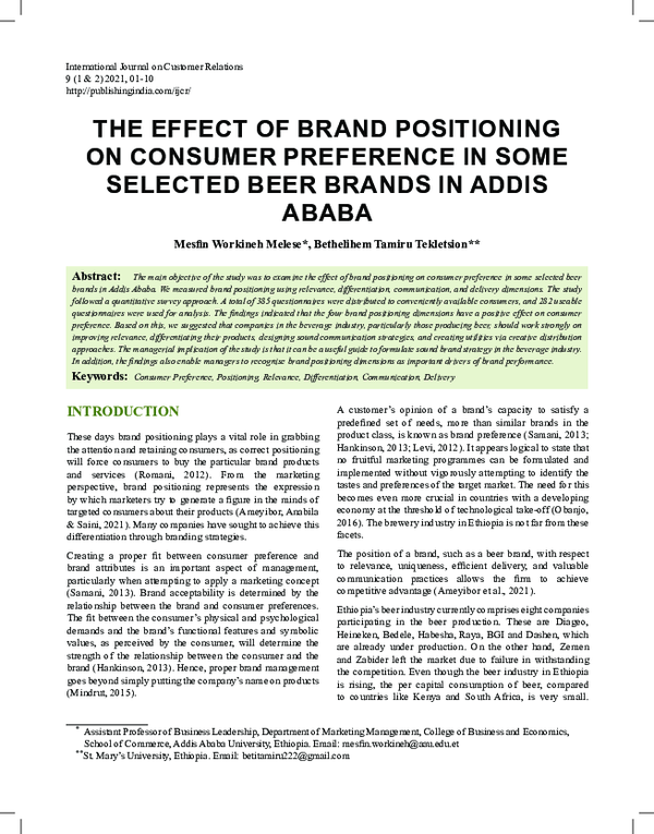 (PDF) The Effect of Brand Positioning on Consumer Preference in Some ...
