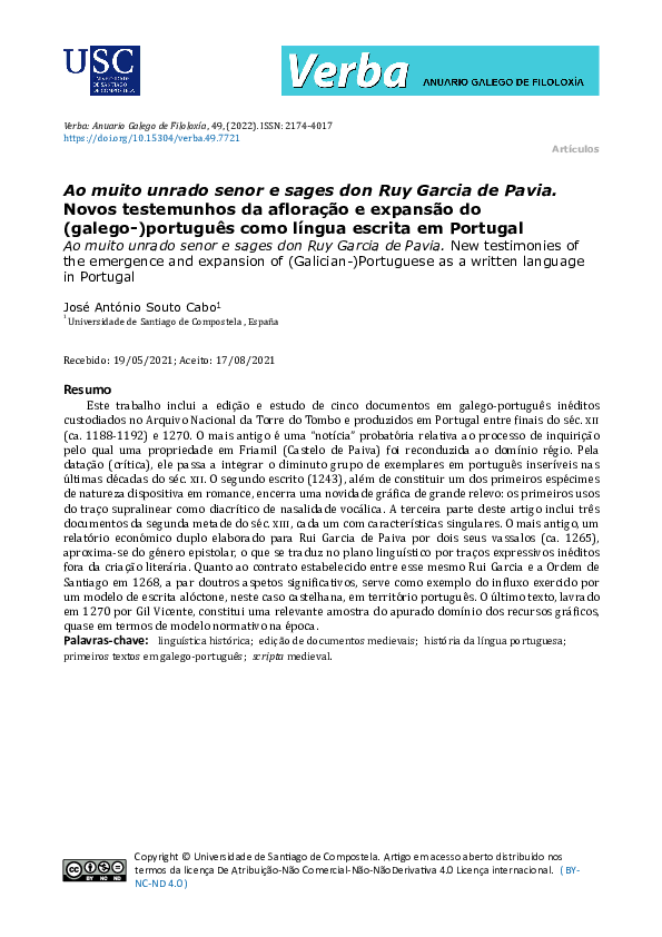 (PDF) Ao muito unrado senor e sages Don Ruy Garcia de Pavia. Novos