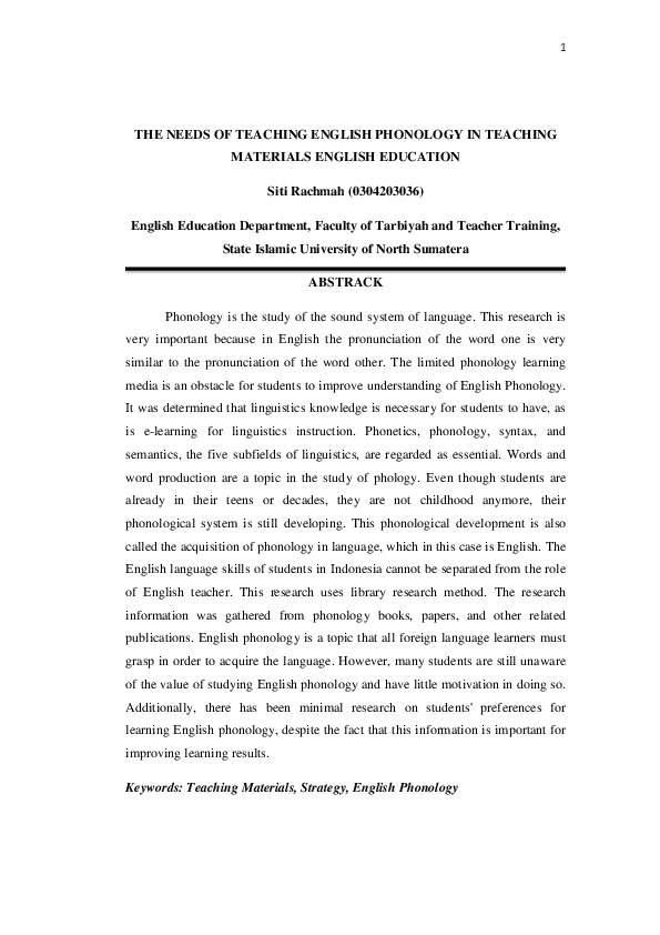 (PDF) THE NEEDS OF TEACHING ENGLISH PHONOLOGY IN TEACHING MATERIALS ...