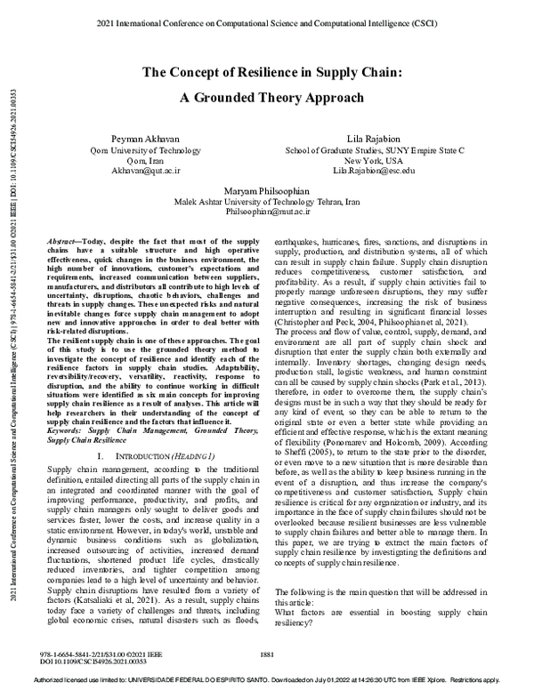 (PDF) The Concept of Resilience in Supply Chain: A Grounded Theory Approach