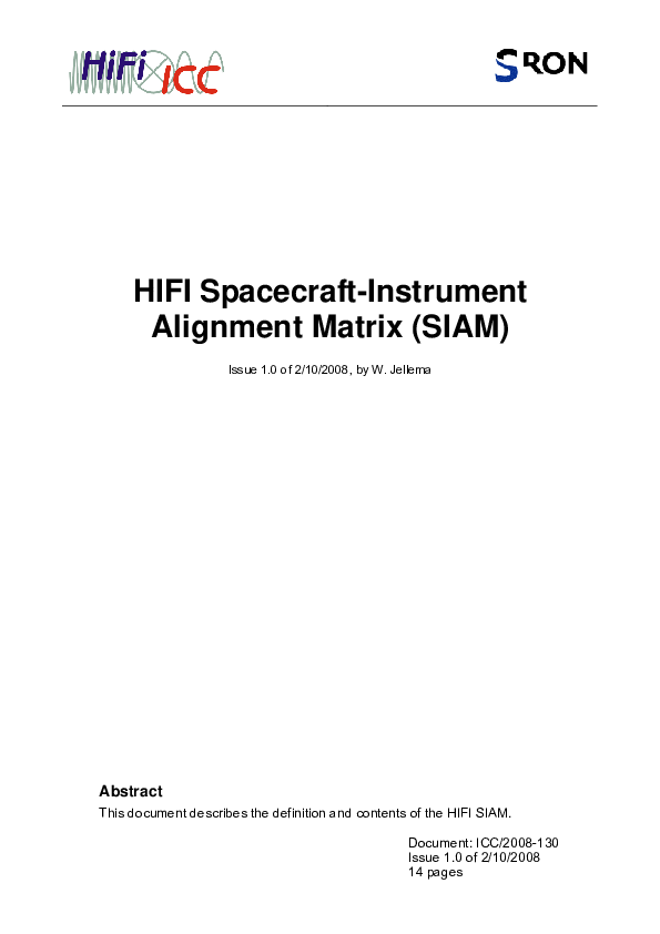 (PDF) HIFI Spacecraft-Instrument Alignment Matrix (SIAM) HIFI ...