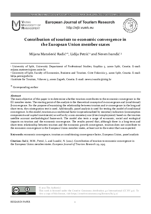 (PDF) Contribution of tourism to economic convergence in the European ...