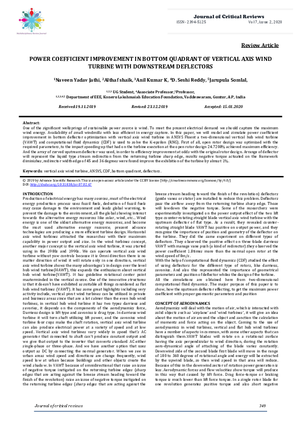 (PDF) Power Coefficient Improvement in Bottom Quadrant of Vertical Axis ...