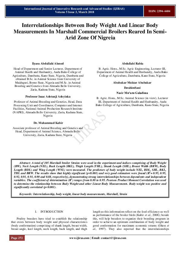 (PDF) Interrelationships Between Body Weight And Linear Body ...