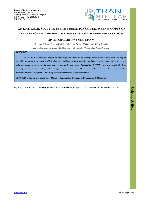 An Empirical Study to See the Relationship Between 5 Modes of Competence and Administrative Teams with Oerb Orientation