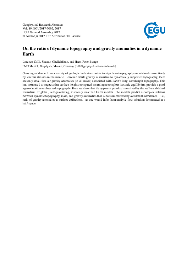 (PDF) On the ratio of dynamic topography and gravity anomalies in a ...