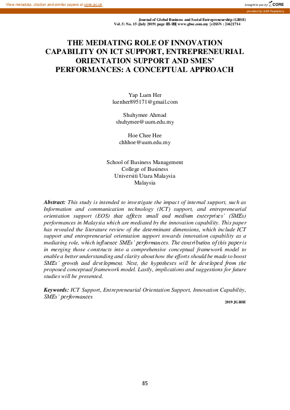 (PDF) The mediating role of innovation capability on ICT support ...