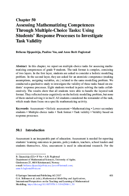(PDF) Assessing Mathematizing Competences Through Multiple-Choice Tasks ...