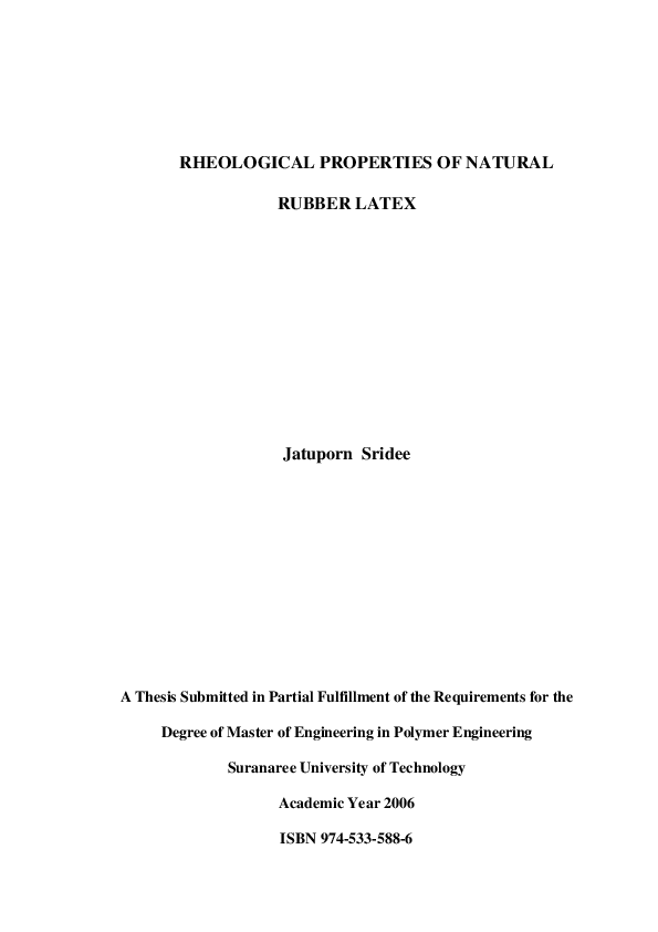 (PDF) Rheological Properties of Natural Rubber Latex