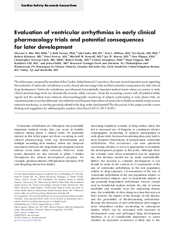 (PDF) Evaluation of ventricular arrhythmias in early clinical ...