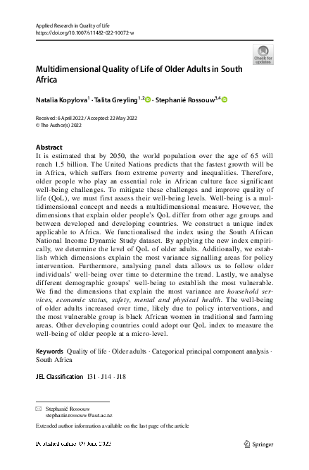 (PDF) Multidimensional Quality of Life of Older Adults in South Africa