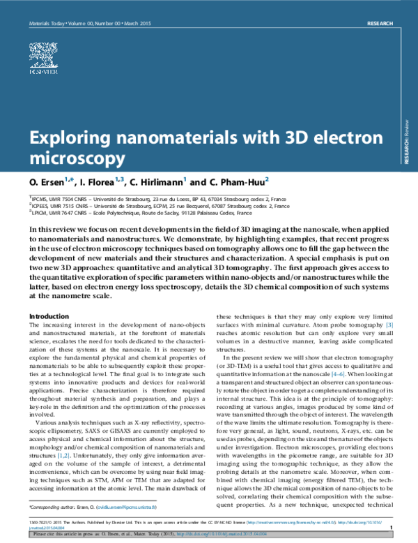 (PDF) Exploring nanomaterials with 3D electron microscopy