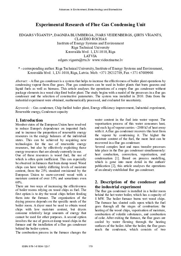 (PDF) Experimental Research of Flue Gas Condensing Unit