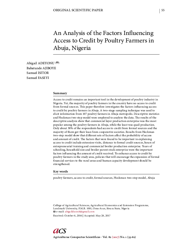 (PDF) An Analysis of the Factors Influencing Access to Credit by ...