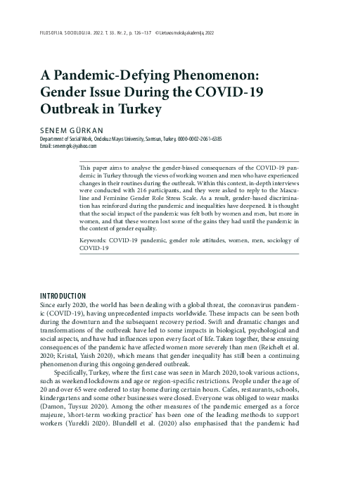 (PDF) A Pandemic-Defying Phenomenon: Gender Issue During the COVID-19 ...