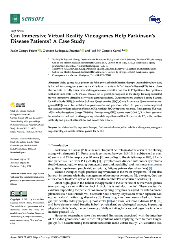(PDF) Can Immersive Virtual Reality Videogames Help Parkinson’s Disease ...