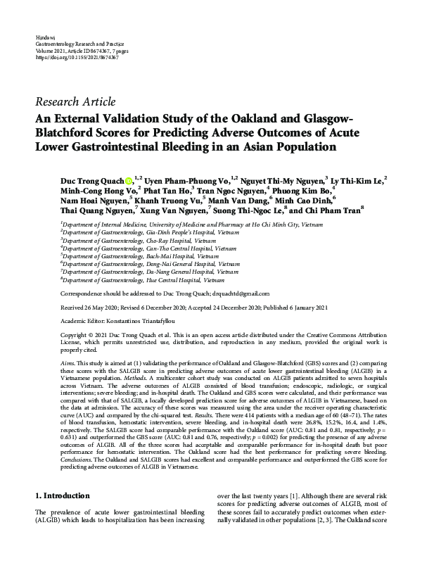(PDF) An External Validation Study of the Oakland and Glasgow ...