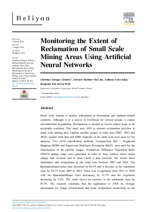 (PDF) Monitoring the Extent of Reclamation of Small Scale Mining Areas ...