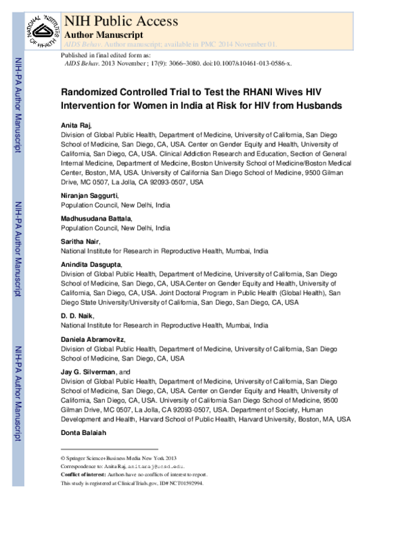 (PDF) Randomized Controlled Trial to Test the RHANI Wives HIV ...