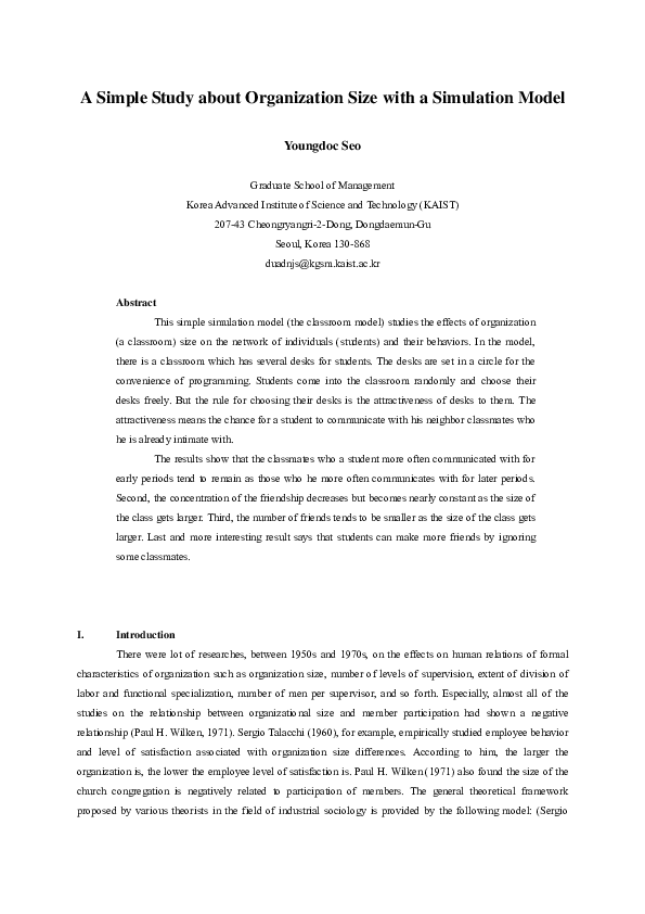 (PDF) A Simple Study about Organization Size with a Simulation Model