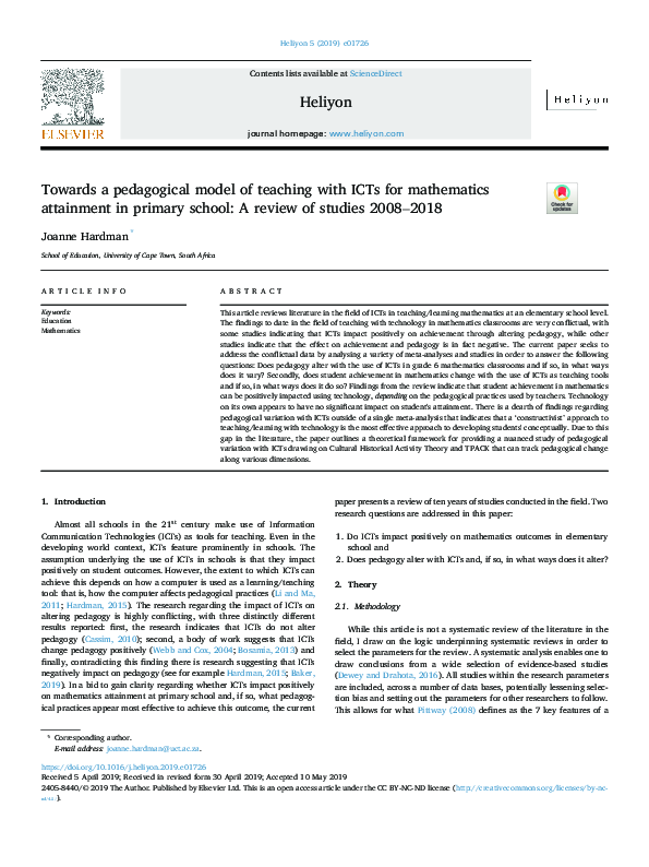 (PDF) Towards a pedagogical model of teaching with ICTs for mathematics ...
