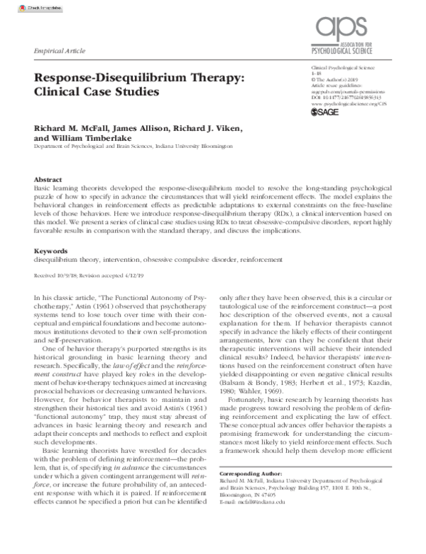 (PDF) Response-Disequilibrium Therapy: Clinical Case Studies