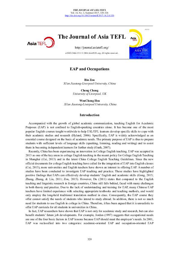 (PDF) EAP and Occupations