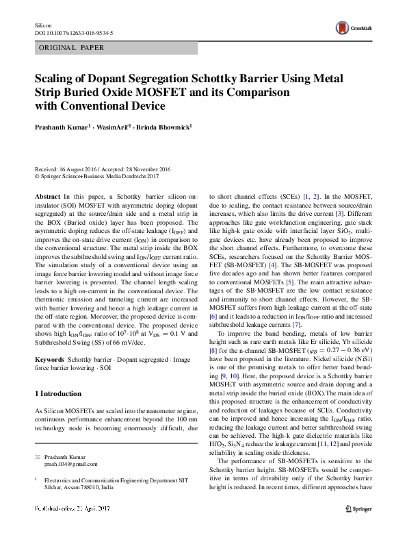 (PDF) Scaling of Dopant Segregation Schottky Barrier Using Metal Strip ...