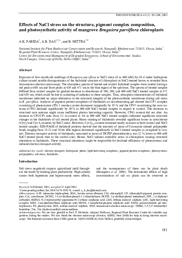 (PDF) Effects of NaCl Stress on the Structure, Pigment Complex ...