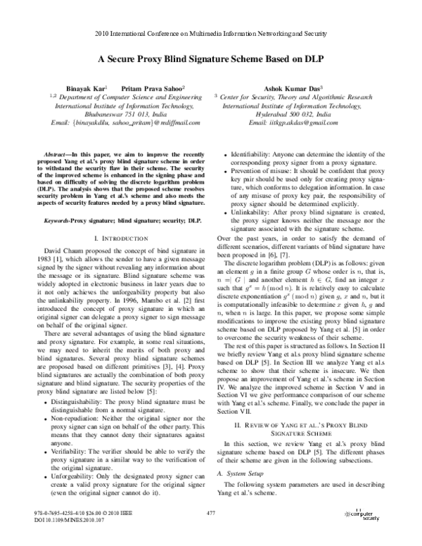(PDF) A secure proxy blind signature scheme based on DLP