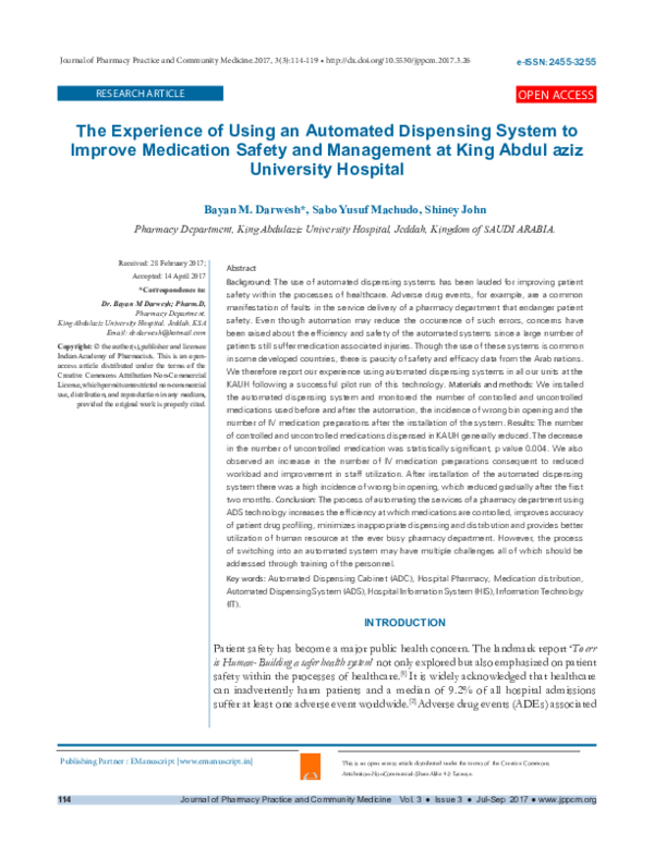(PDF) The Experience of Using an Automated Dispensing System to Improve ...