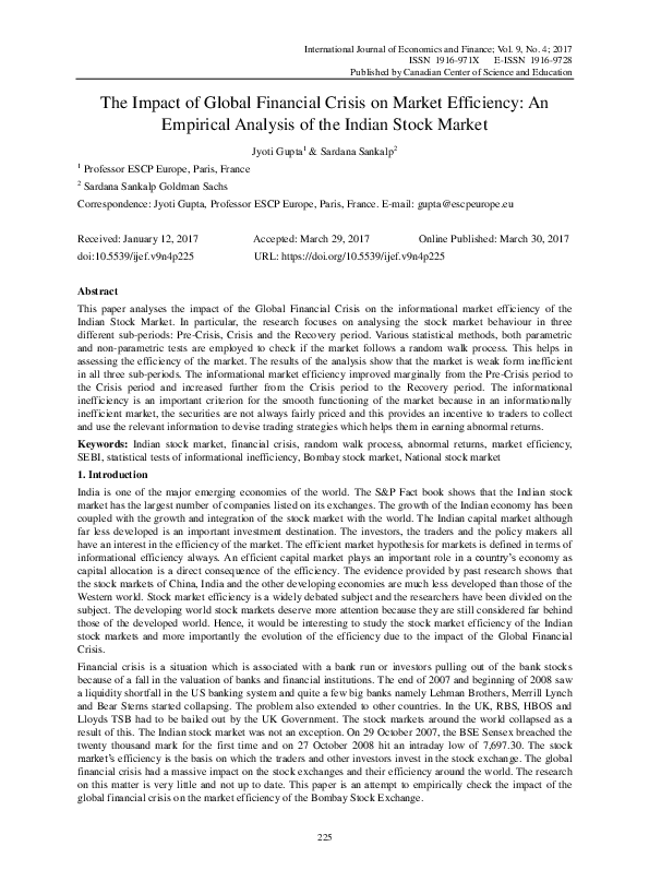 (PDF) The Impact of Global Financial Crisis on Market Efficiency: An ...