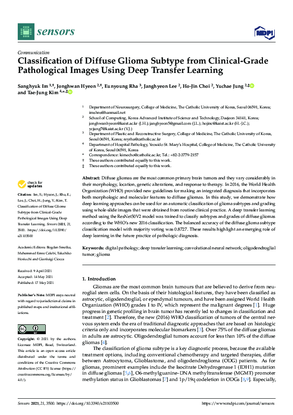 (PDF) Classification of Diffuse Glioma Subtype from Clinical-Grade ...