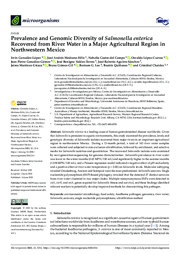 (PDF) Prevalence and Genomic Diversity of Salmonella enterica Recovered ...