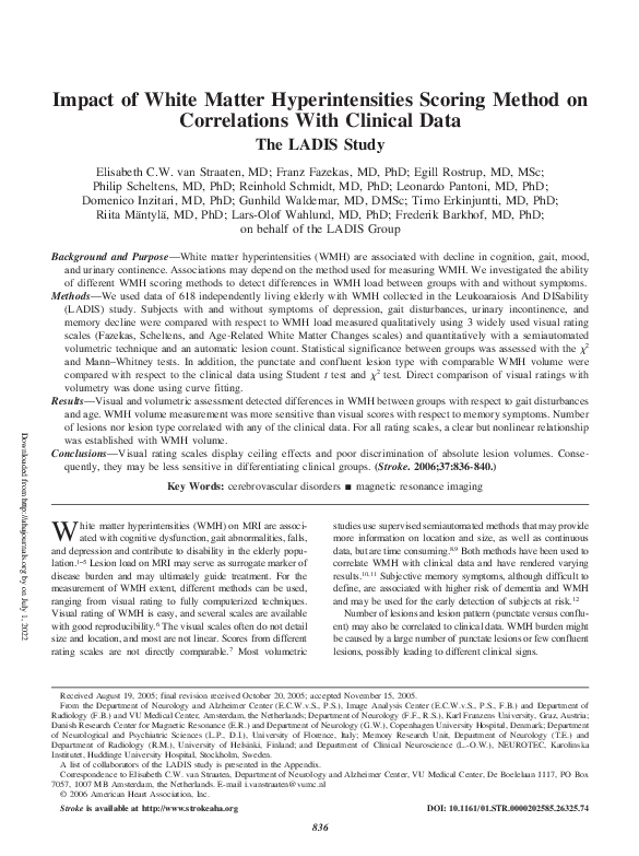 (PDF) Impact of White Matter Hyperintensities Scoring Method on ...