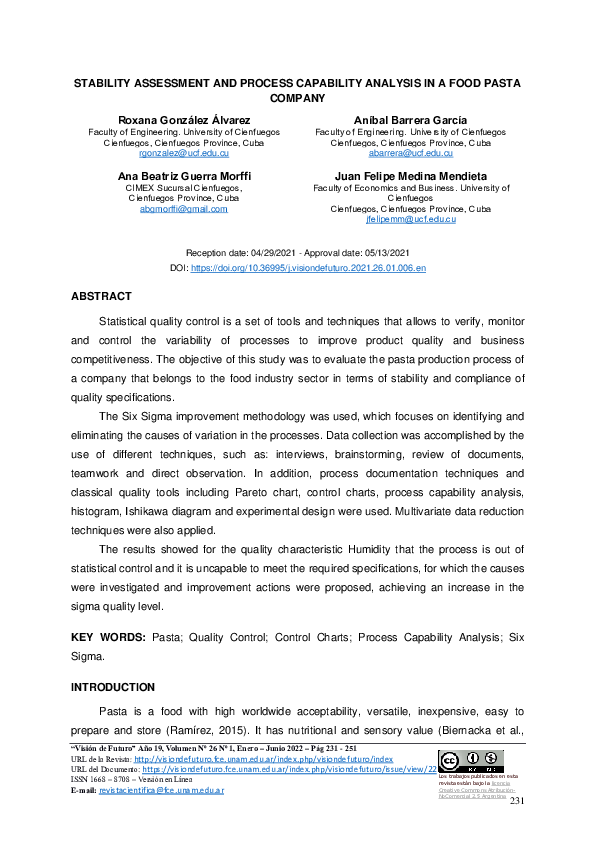 (PDF) Stability assessment and process capability analysis in a food ...