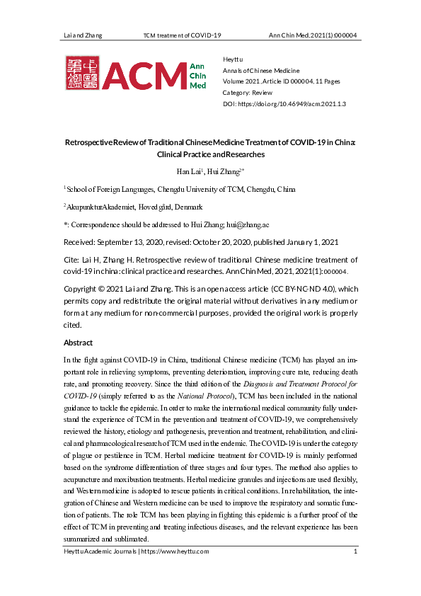 (PDF) Retrospective Review of Traditional Chinese Medicine Treatment of ...