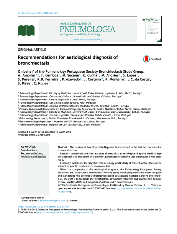 (PDF) Recommendations for aetiological diagnosis of bronchiectasis