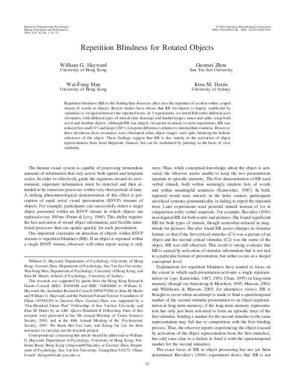(PDF) Repetition blindness for rotated objects