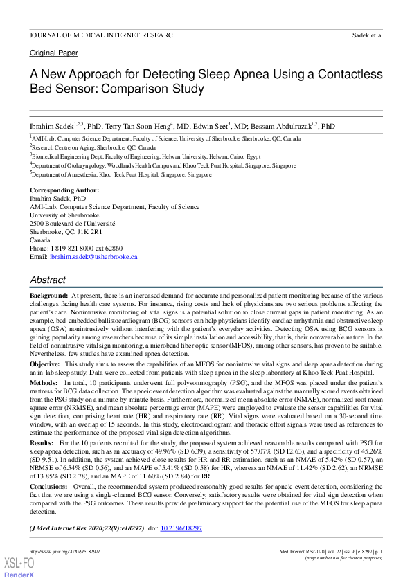 (PDF) Contactless Bed Sensor for Vital Signs and Sleep Apnea Detection ...
