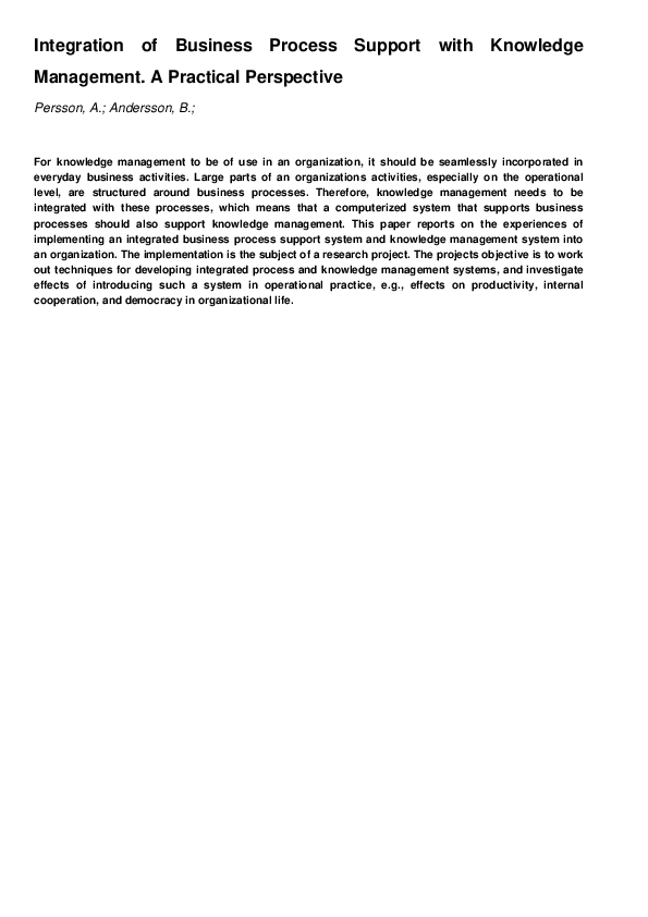 (PDF) Integration of Business Process Support with Knowledge Management ...
