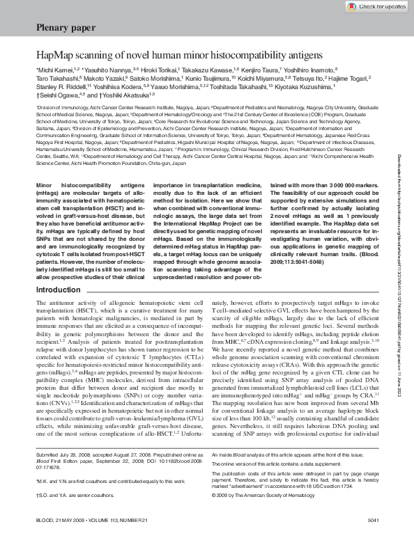 (PDF) HapMap scanning of novel human minor histocompatibility antigens