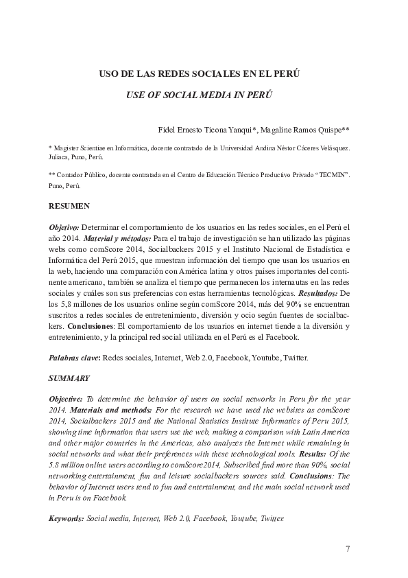 (PDF) Uso De Las Redes Sociales en El Perú Use of Social Media in Perú