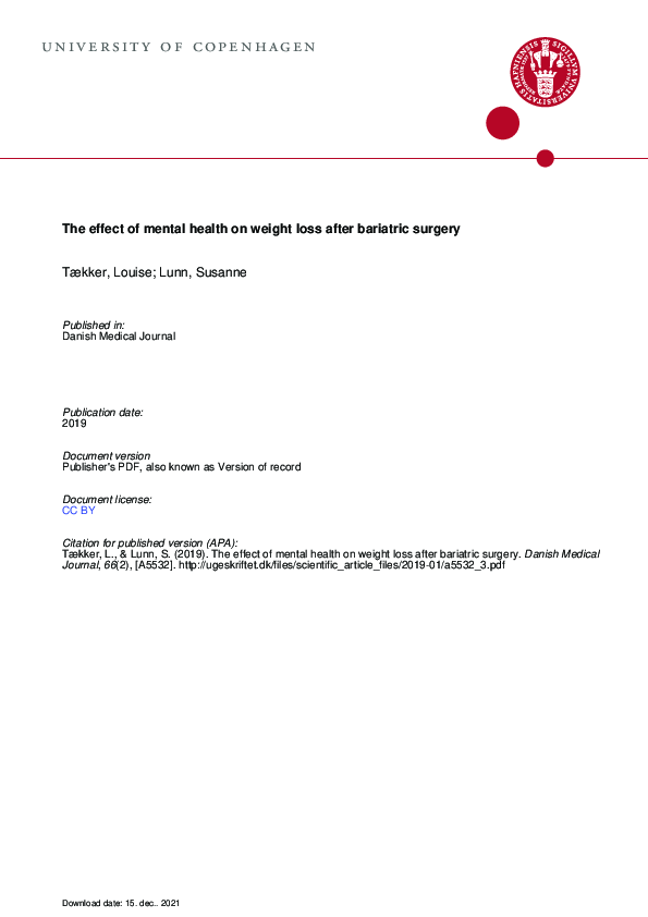 (PDF) The effect of mental health on weight loss after bariatric surgery