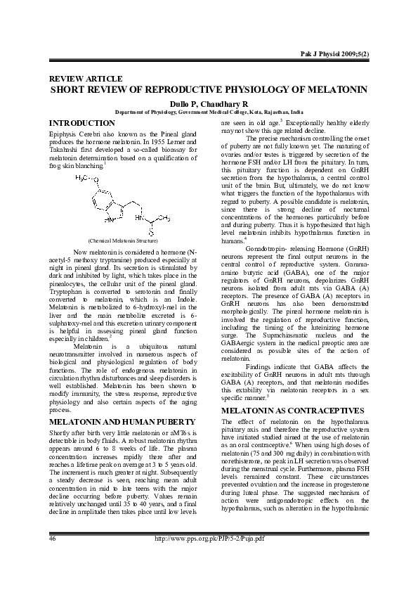 (PDF) Short Review of Reproductive Physiology of Melatonin