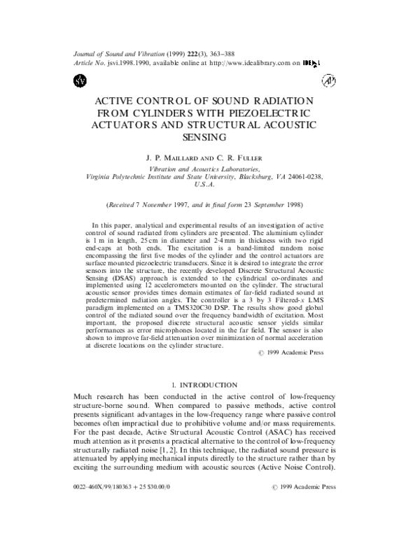 (PDF) Active Control of Sound Radiation from Cylinders with ...
