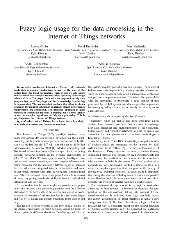 (PDF) Fuzzy logic usage for the data processing in the Internet of ...